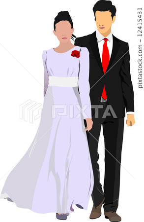 Bride and groom isolated on white for marriage ceremony design. 12415431