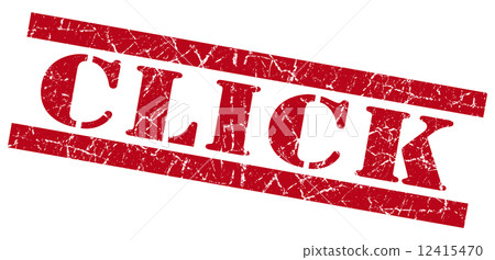 Click red square grunge textured stamp isolated on white 12415470