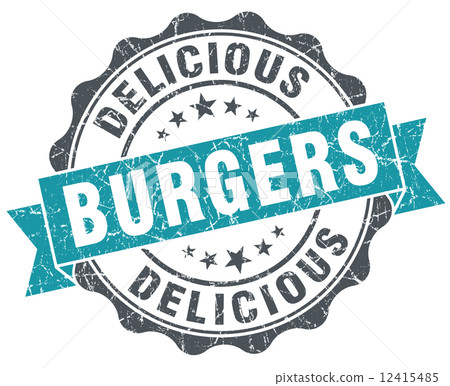 Burgers blue grunge retro style isolated seal Burgers blue grunge retro style isolated seal 12415485