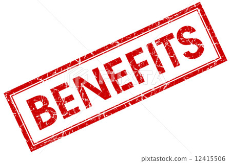 Benefits red square grungy stamp isolated on white background 12415506
