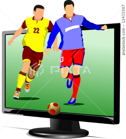 Background with Flat computer monitor with soccer player image. 12415507