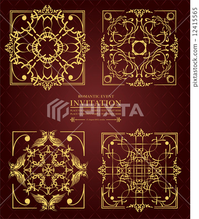 Gold ornament on brown background. Can be used as invitation car Gold ornament on brown background. Can be used as invitation car 12415565