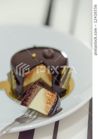 Coffee mousse cake with fork Coffee mousse cake with fork 12416556