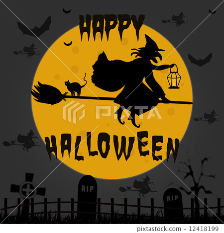 Witch flying over the moon - Stock Illustration [12418199] - PIXTA