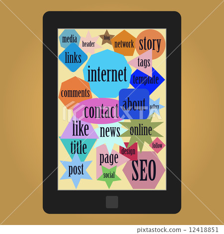 tablet with words or tags related to web tablet with words or tags related to web 12418851