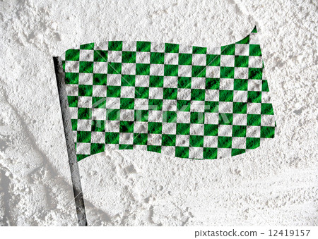 checkered flag  on Cement wall texture background design 12419157