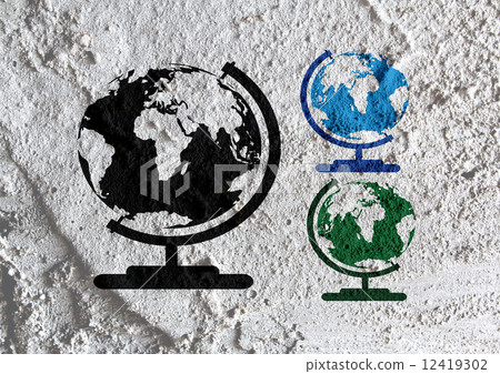 Globe earth idea   on Cement wall texture background design 12419302
