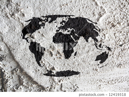 Globe earth idea   on Cement wall texture background design 12419318