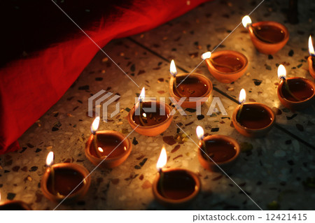 oil lamps on diwali festival 12421415