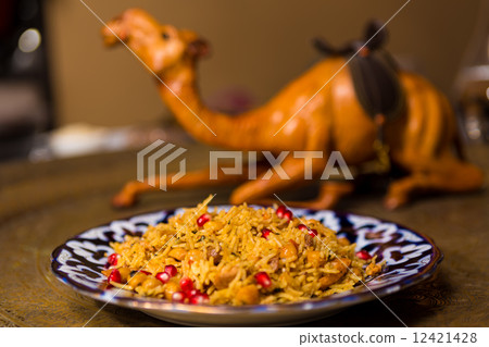 Oriental shah pilaf, pilaw, plov, rice with meat Oriental shah pilaf, pilaw, plov, rice with meat 12421428