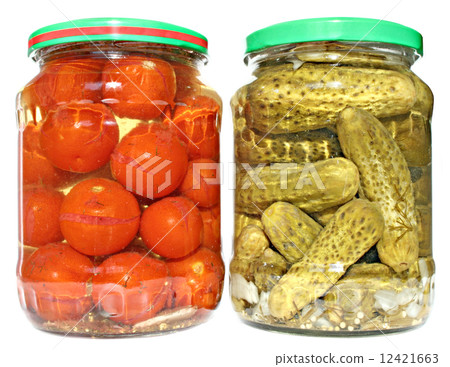 Tinned vegetables in glass bank 12421663