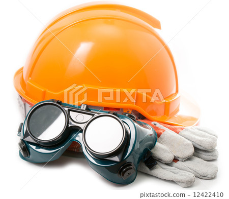 Safety hat and goggles glasses isolated 12422410