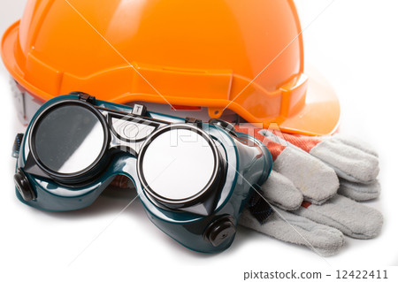 Safety hat and goggles glasses isolated 12422411