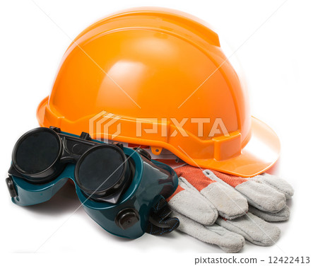 Safety hat and goggles glasses isolated 12422413