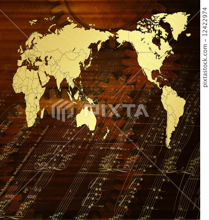 金色的世界地圖和齒輪 金色的世界地圖和齒輪 12422974