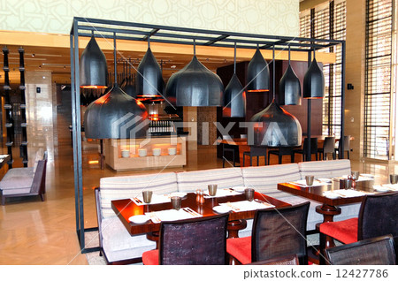The restaurant interior of luxury hotel, Saadiyat island, Abu Dh The restaurant interior of luxury hotel, Saadiyat island, Abu Dh 12427786