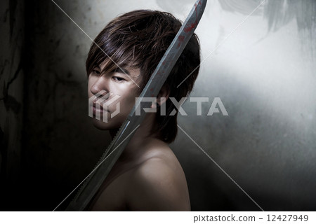 Asian man with sword of justice Asian man with sword of justice 12427949