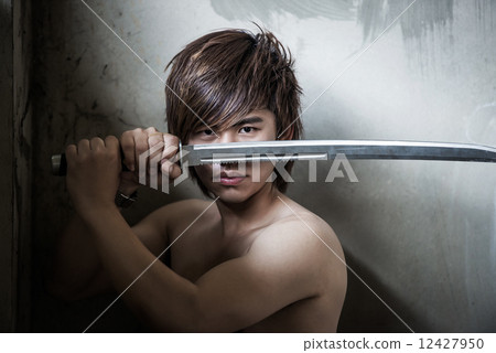 Asian man with sword of justice Asian man with sword of justice 12427950