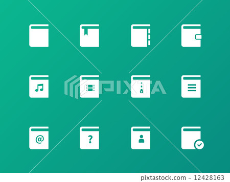 Book icons on green background. 12428163