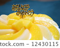黃色和白色手工製造桃子蛋糕 12430115