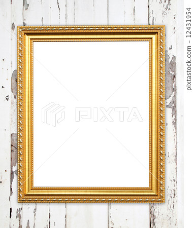 blank golden frame on wood wall 12431954