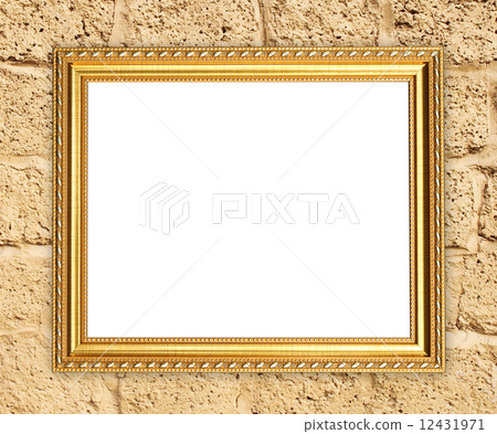 blank golden frame on brick stone wall blank golden frame on brick stone wall 12431971