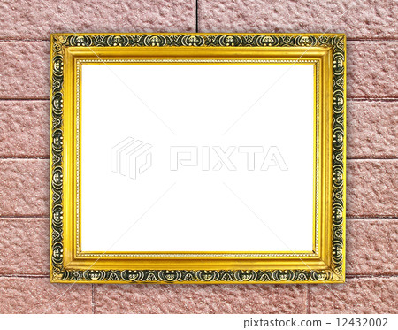 blank golden frame on brick stone wall blank golden frame on brick stone wall 12432002