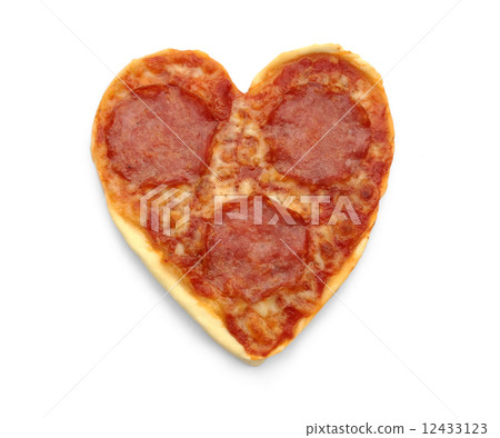 Salami Pizza in heart shape, isolated Salami Pizza in heart shape, isolated 12433123