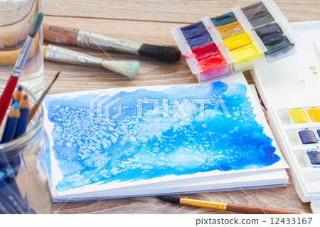 canva with frame of paints and brushes canva with frame of paints and brushes 12433167