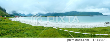 Ramberg beach summer cloudy view (Norway, Lofoten). 12433650