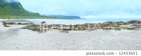 Ramberg beach summer cloudy view (Norway, Lofoten). 12433651