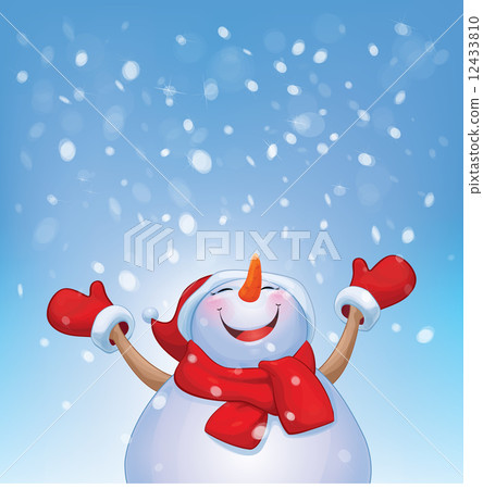 Vector happy snowman and snowfall. Vector happy snowman and snowfall. 12433810
