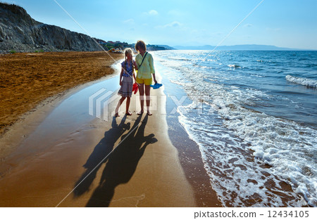 Xi Beach morning view and family (Greece, Kefalonia). 12434105
