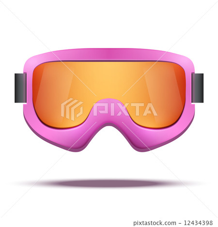 Classic vintage old school pink snowboard ski goggles with colorful glass. 12434398