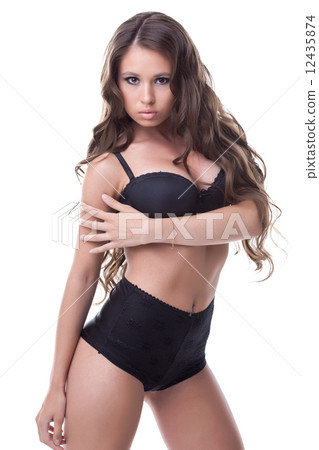 Busty young model posing in stylish lingerie 12435874