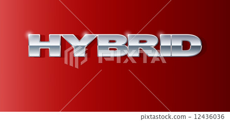 Silver letters Hybrid on metallic glossy surface. Silver letters Hybrid on metallic glossy surface. 12436036
