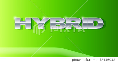 Silver letters Hybrid on metallic glossy surface. Silver letters Hybrid on metallic glossy surface. 12436038