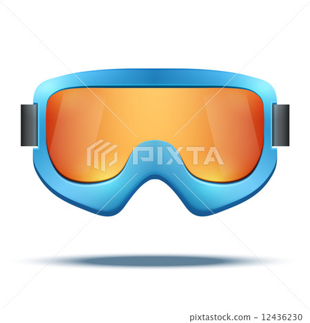 Classic vintage old school blue snowboard ski goggles with colorful glass. 12436230