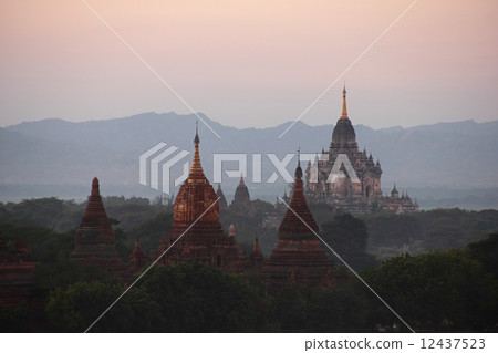 Bagan at sunset in Myanmar Bagan at sunset in Myanmar 12437523
