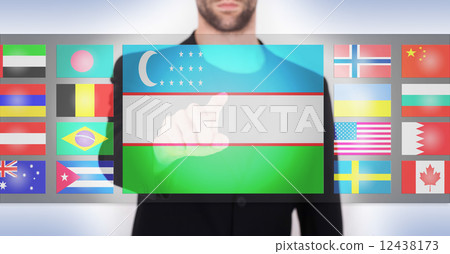 Hand pushing on a touch screen interface 12438173