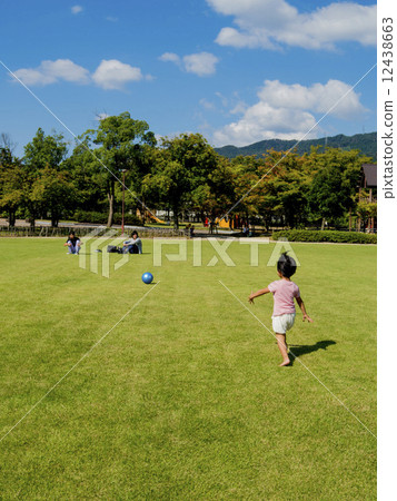 打球的家庭在草坪露天場所 打球的家庭在草坪露天場所 12438663