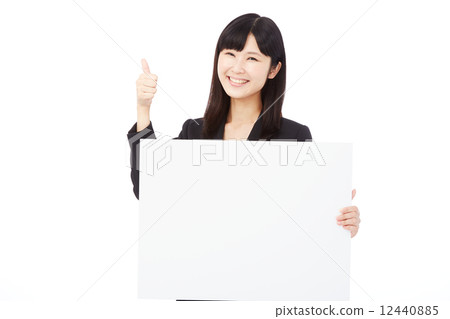 帶有留言板的好兆頭的女商人 12440885