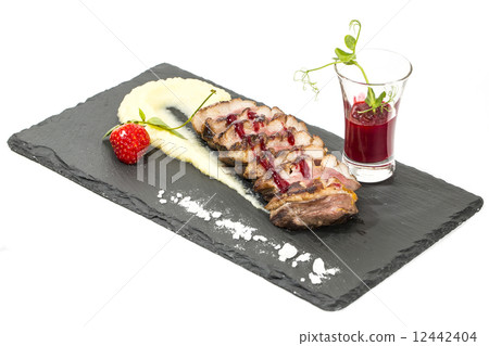 steak sauce and greens on a white background steak sauce and greens on a white background 12442404