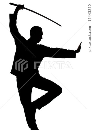Silhouette of man with sword Silhouette of man with sword 12443230