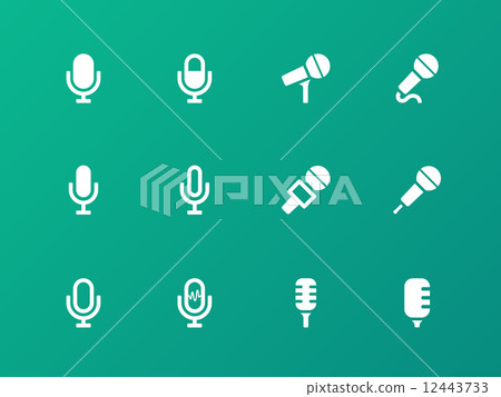 Microphone icons on green background. 12443733