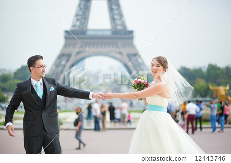 Happy just married couple in Paris 12443746