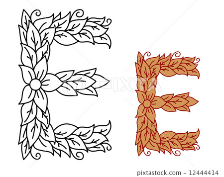 Uppercase letter E in a floral and foliate design 12444414