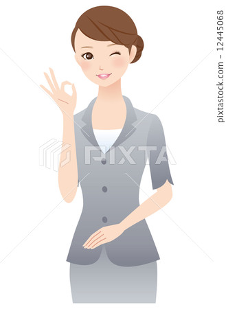 Female facial suit for okay sign Female facial suit for okay sign 12445068