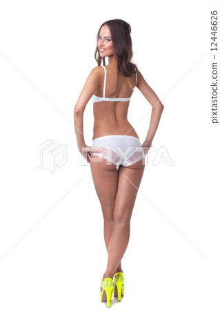 Sexy woman in white lingerie and yellow shoes 12446626