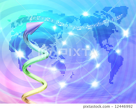 Rainbow colored spiral arrow and world map Rainbow colored spiral arrow and world map 12446992